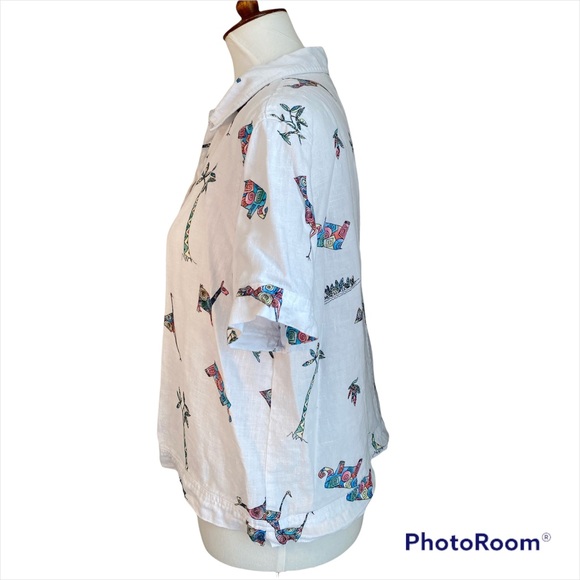 Chicos 100% Linen Vintage Button down Jungle Print Blouse Size M - Picture 2 of 4